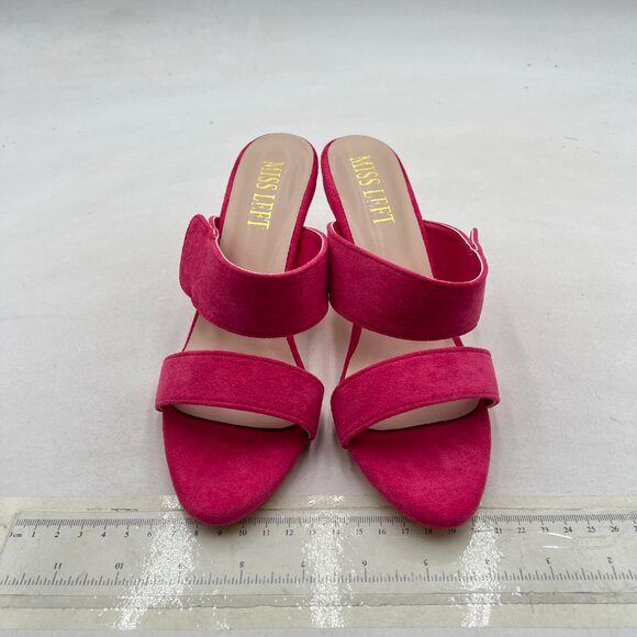 miss left Hot Pink Open Toe Double Straps Mules Slip On High Heel Slide Sandals - Picture 3 of 8